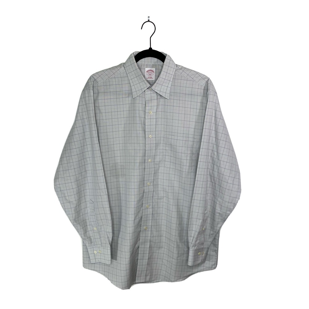 Brooks Brothers 346 Non-Iron Men's 16 4/5 Cotton Button Shirt L/S Gray Check EUC